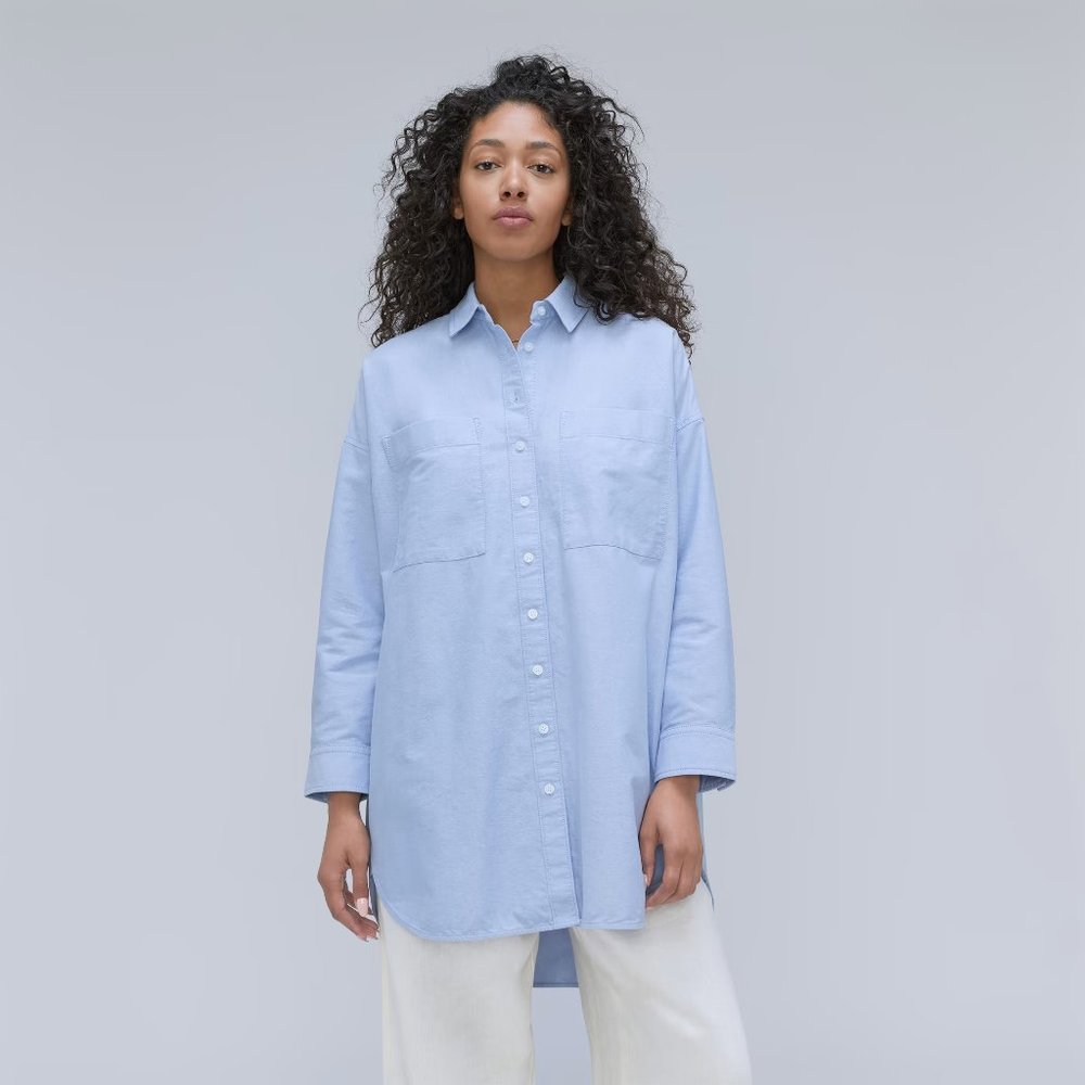 Everlane The Way Long Oxford Shirt in Light Blue